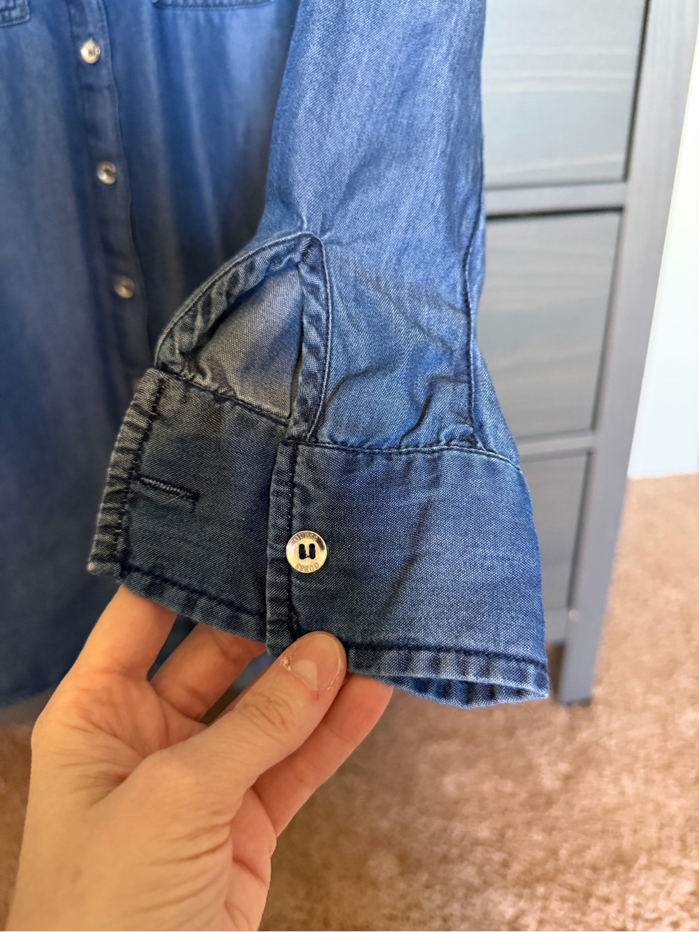Guess Blue Chambray Button-Front Mini Dress - Picture 4 of 9